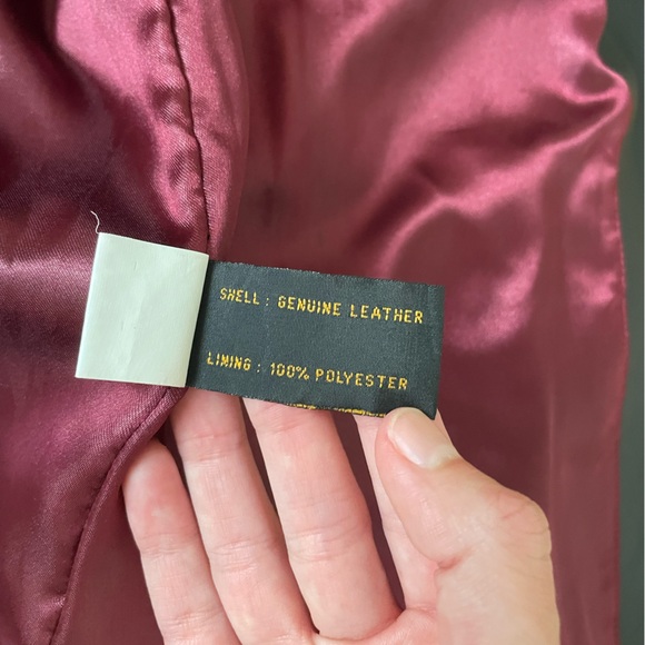 Burgundy and black suede genuine leather jacket with black leather trim size S - Picture 8 of 8